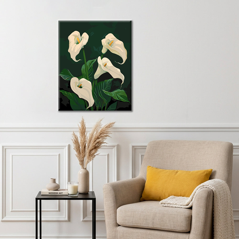 Lirios cala blancos en flor - Pintura por números