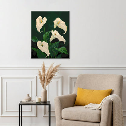 Lirios cala blancos en flor - Pintura por números