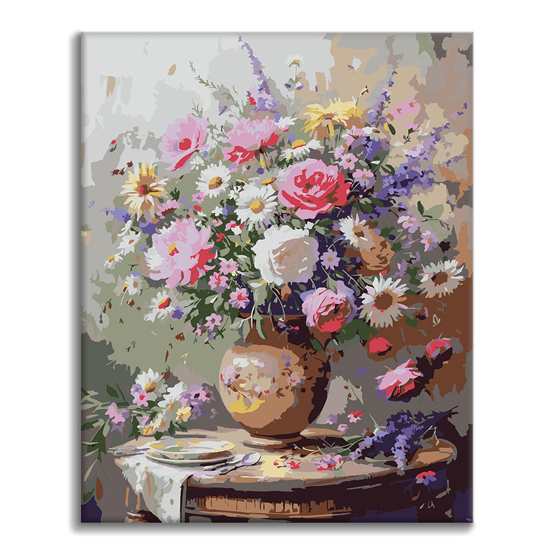Ramo de flores en jarrón campestre - Pintura por números
