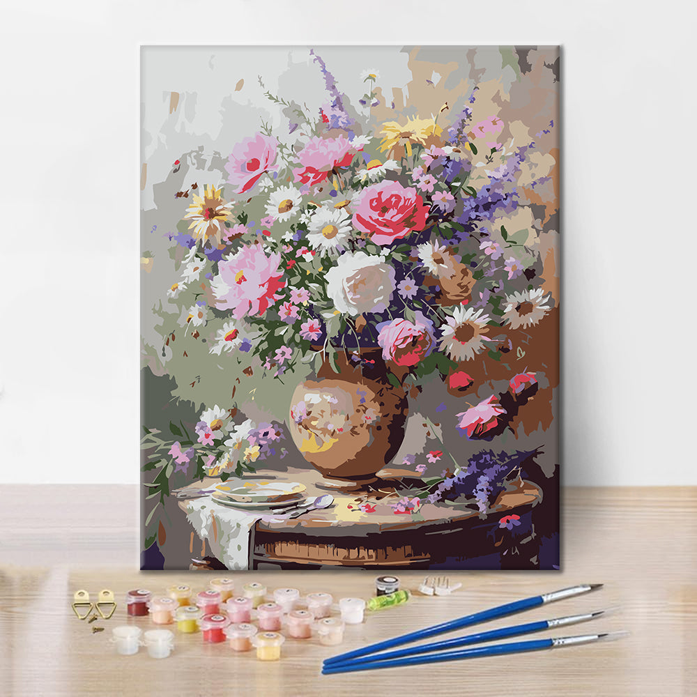 Ramo de flores en jarrón campestre - Pintura por números