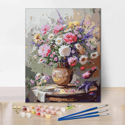 Ramo de flores en jarrón campestre - Pintura por números