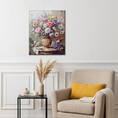 Ramo de flores en jarrón campestre - Pintura por números