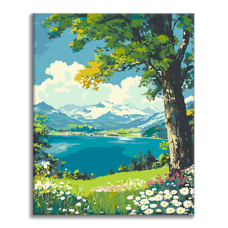 Flores a la orilla del lago - Pintura por números