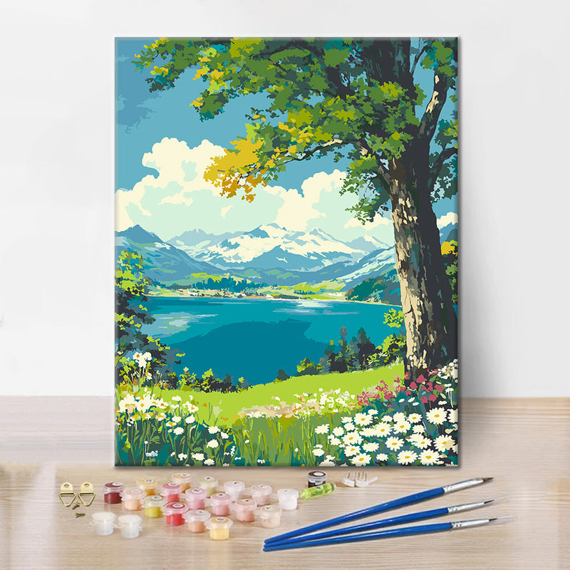Flores a la orilla del lago - Pintura por números