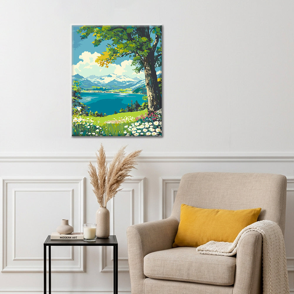 Flores a la orilla del lago - Pintura por números