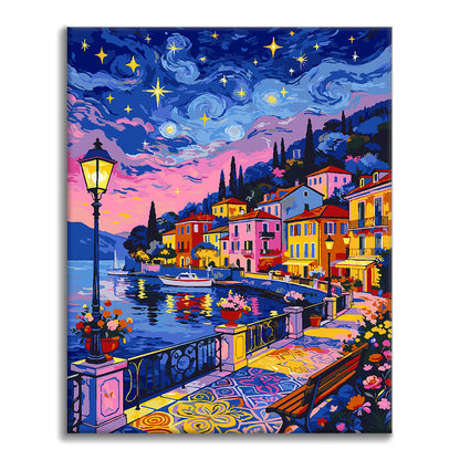 Calles coloridas a la luz de la luna - Pinta por números