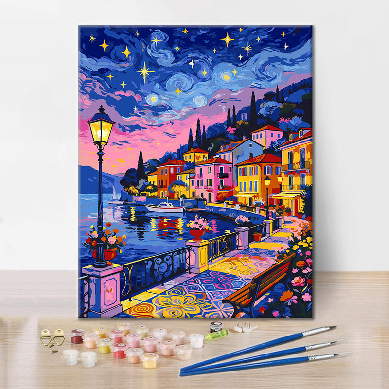 Calles coloridas a la luz de la luna - Pinta por números