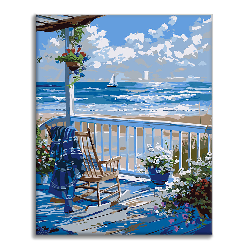 Tarde en una terraza junto al mar - Pinta por números