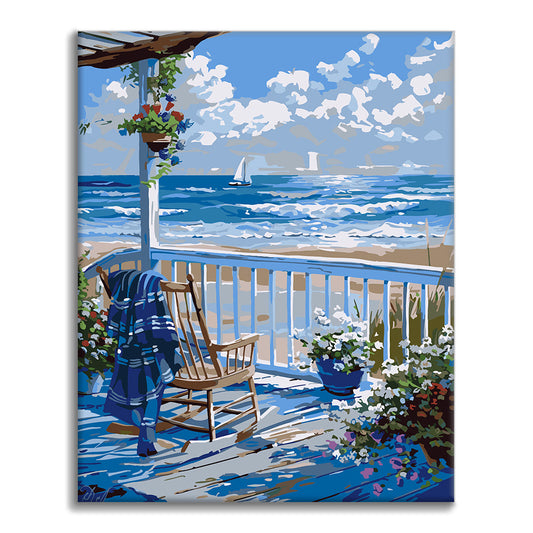 Tarde en una terraza junto al mar - Pinta por números