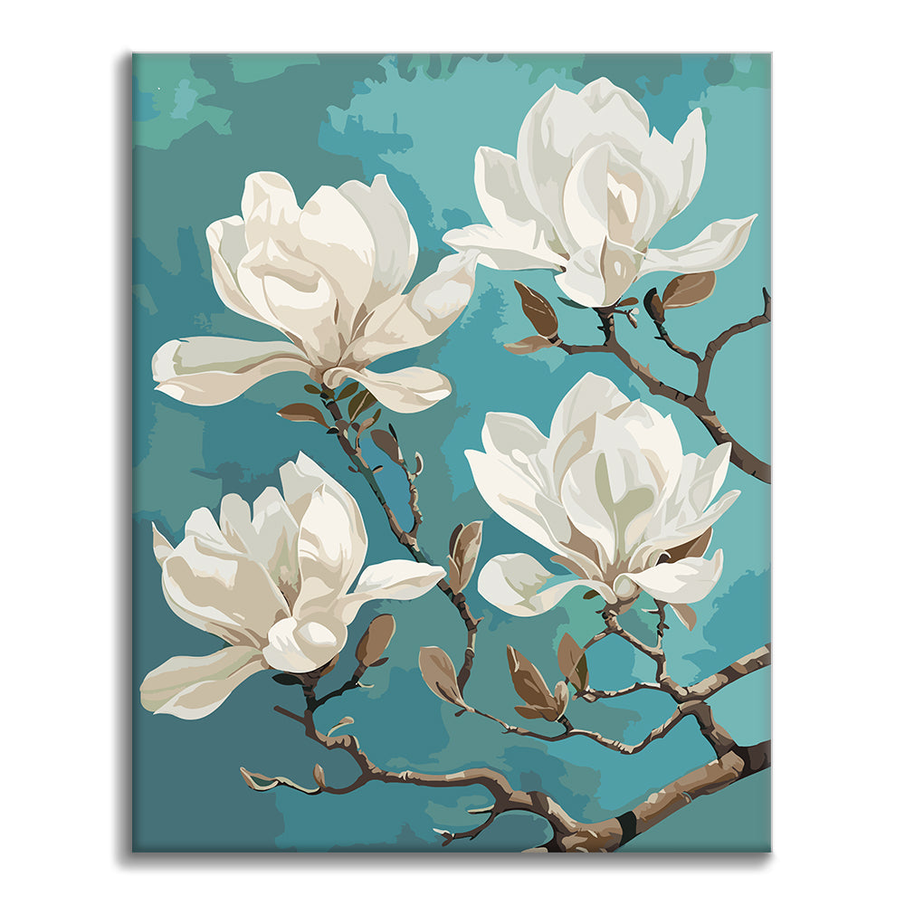 Magnolia blanca en primer plano - Pintura por números