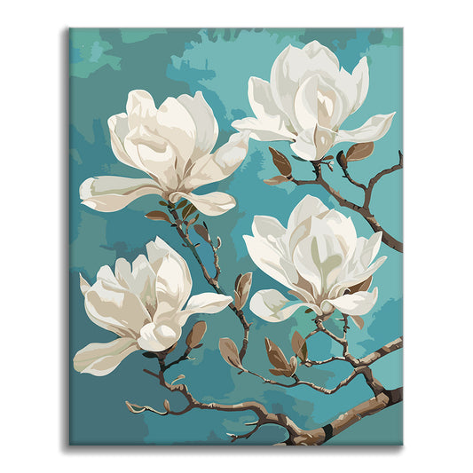 Magnolia blanca en primer plano - Pintura por números
