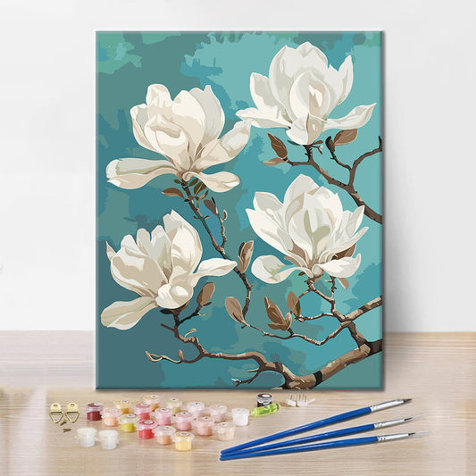 Magnolia blanca en primer plano - Pintura por números