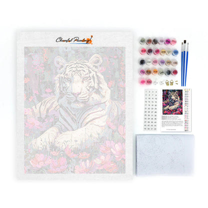 Tigre blanco y flores - Pintura por números