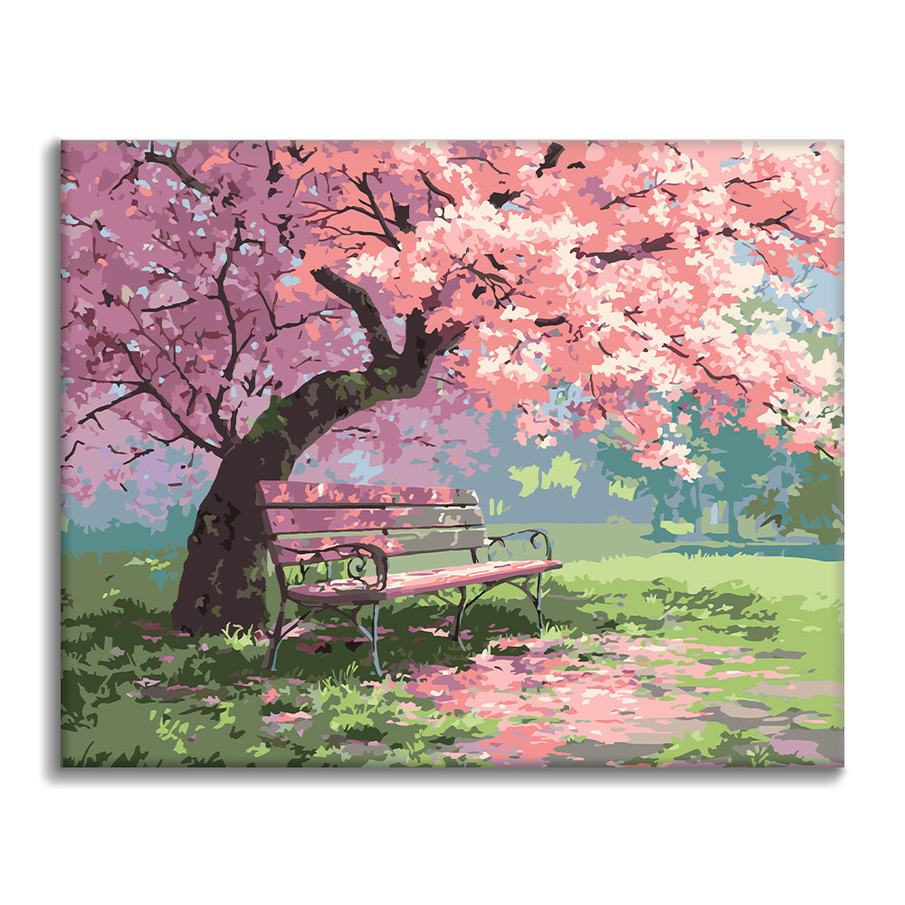 Banco entre flores – Pintura por números