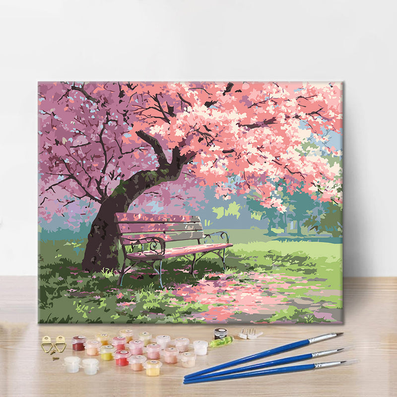 Banco entre flores – Pintura por números