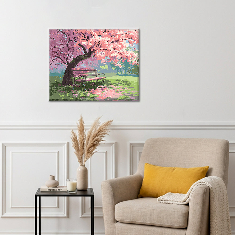 Banco entre flores – Pintura por números