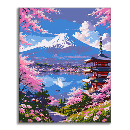 Vista de cerezos en flor – Pintura por números