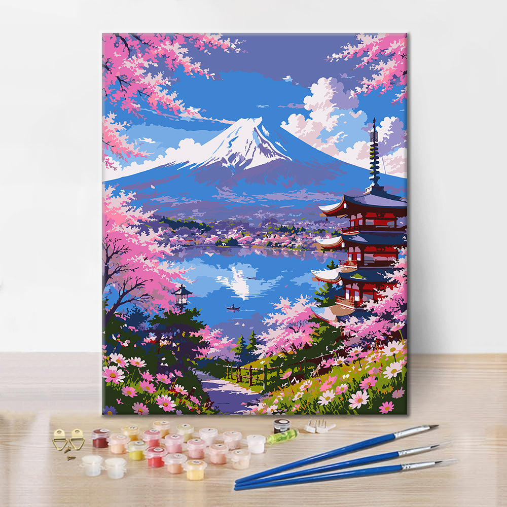 Vista de cerezos en flor – Pintura por números