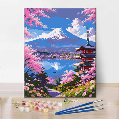 Vista de cerezos en flor – Pintura por números