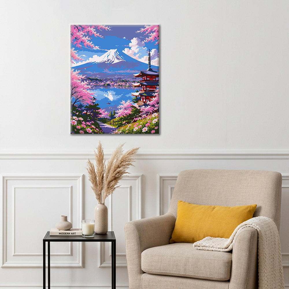 Vista de cerezos en flor – Pintura por números