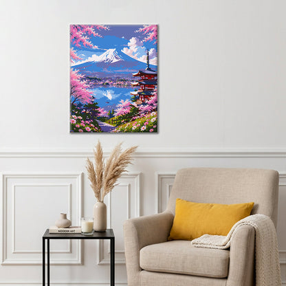 Vista de cerezos en flor – Pintura por números