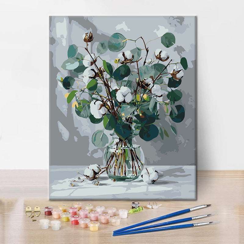 Eucalipto y algodón blanco – Pintura por números