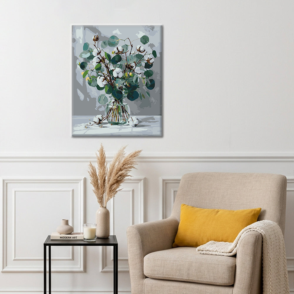 Eucalipto y algodón blanco – Pintura por números