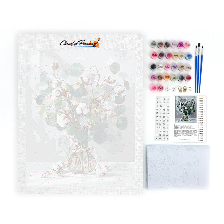 Eucalipto y algodón blanco – Pintura por números