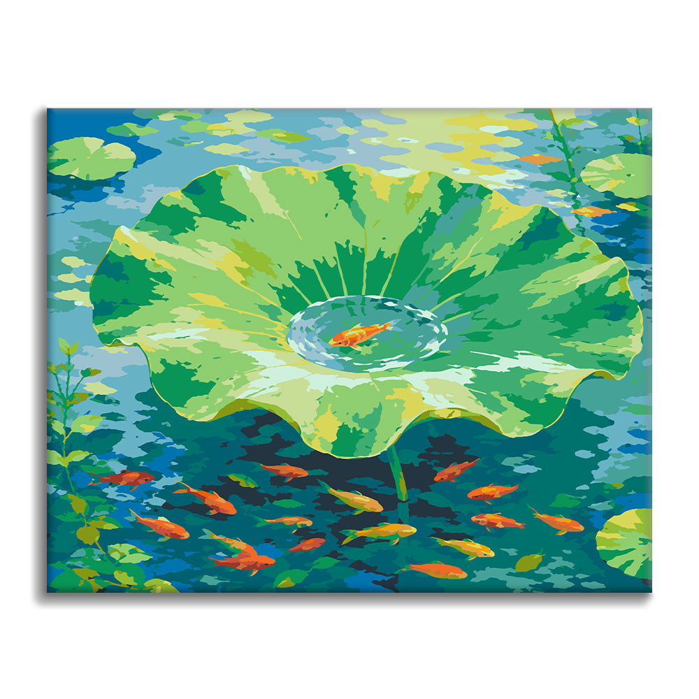 Pez sobre hoja de loto – Pintura por números