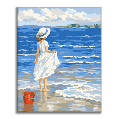 Niña en la playa – Pintura por números