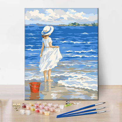 Niña en la playa – Pintura por números