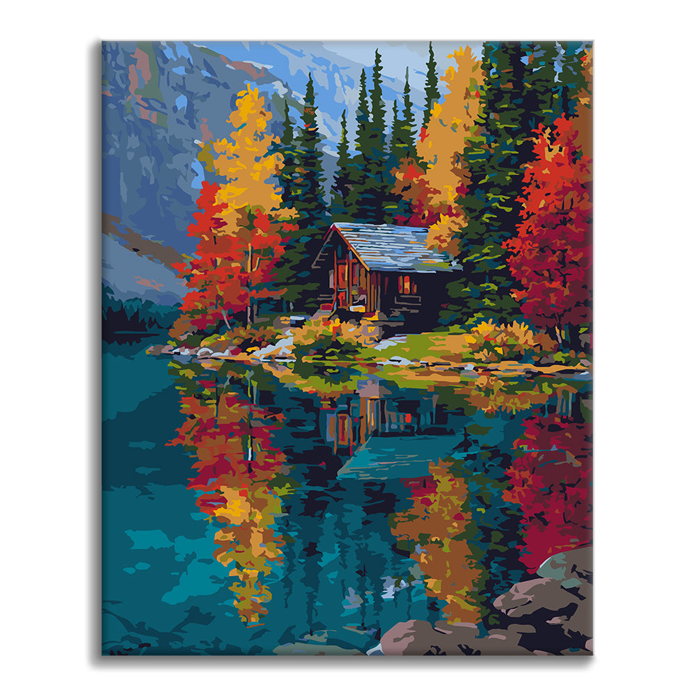 Cabaña junto al lago – Pintura por números
