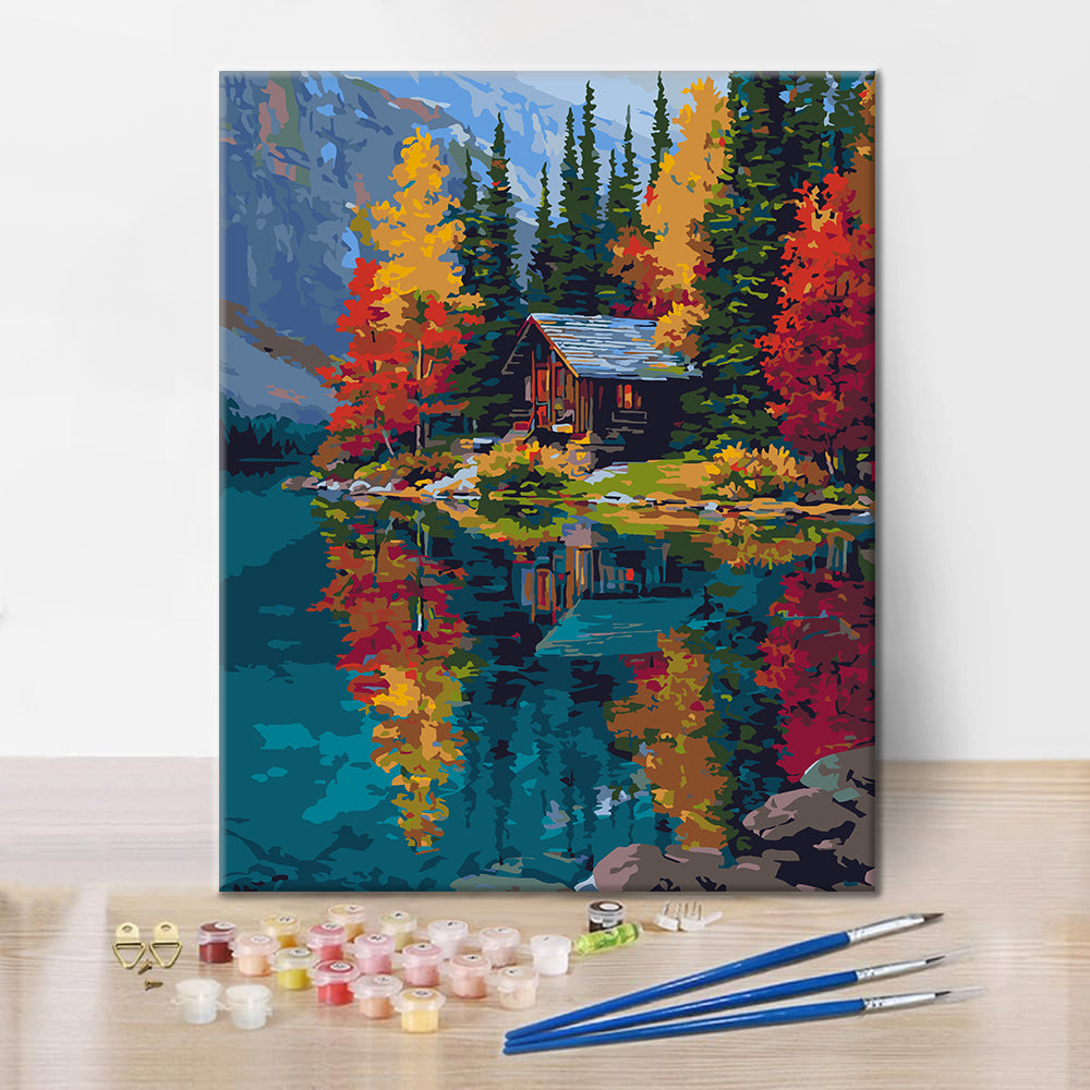 Cabaña junto al lago – Pintura por números