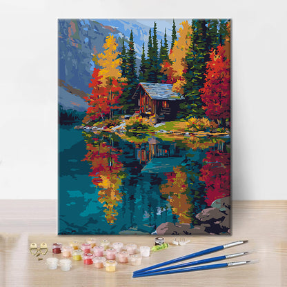 Cabaña junto al lago – Pintura por números