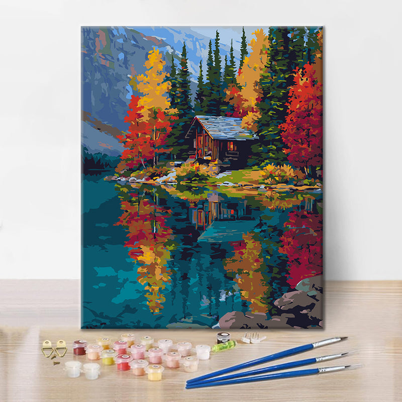 Cabaña junto al lago – Pintura por números