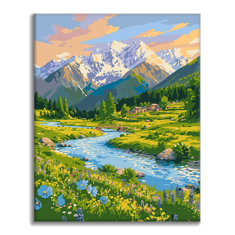 Arroyo de montaña florecido – Pintura por números