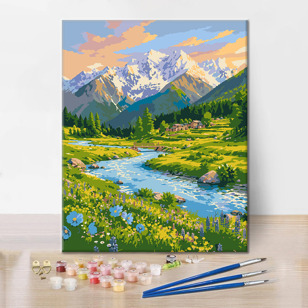 Arroyo de montaña florecido – Pintura por números
