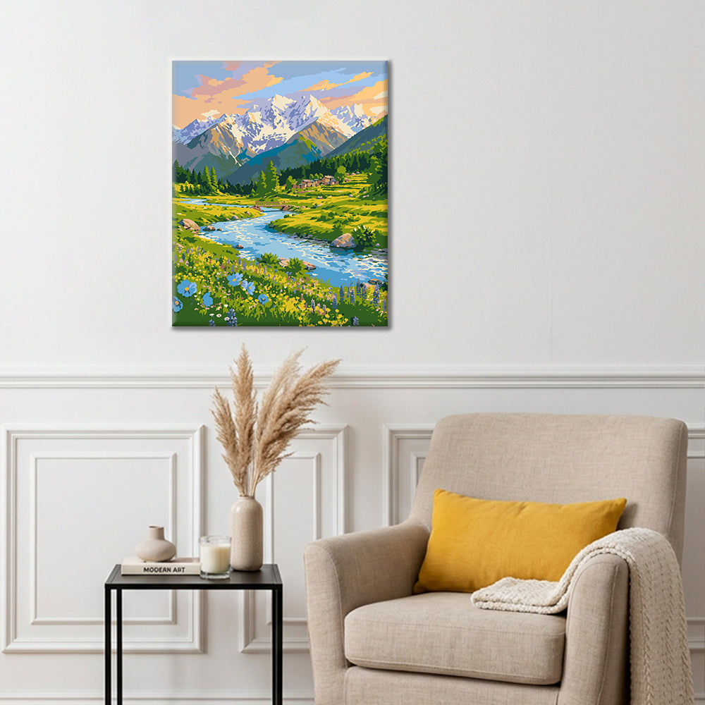 Arroyo de montaña florecido – Pintura por números