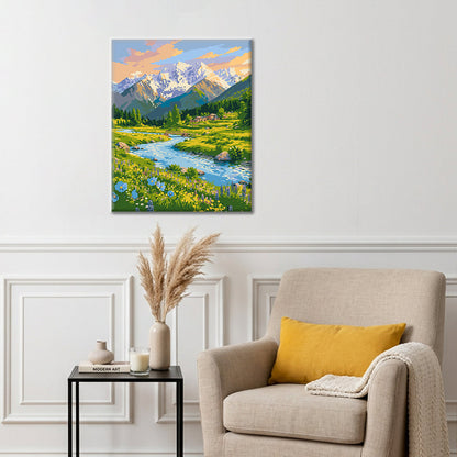 Arroyo de montaña florecido – Pintura por números