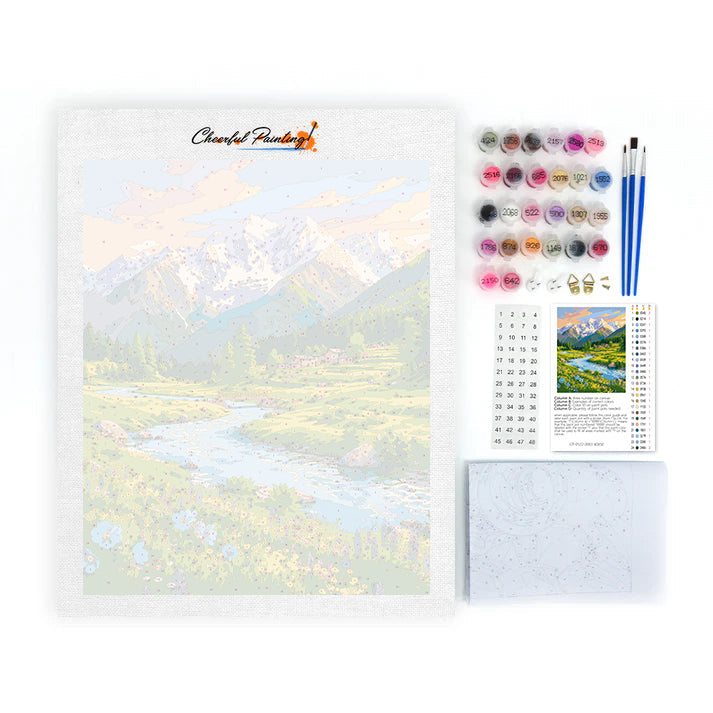 Arroyo de montaña florecido – Pintura por números