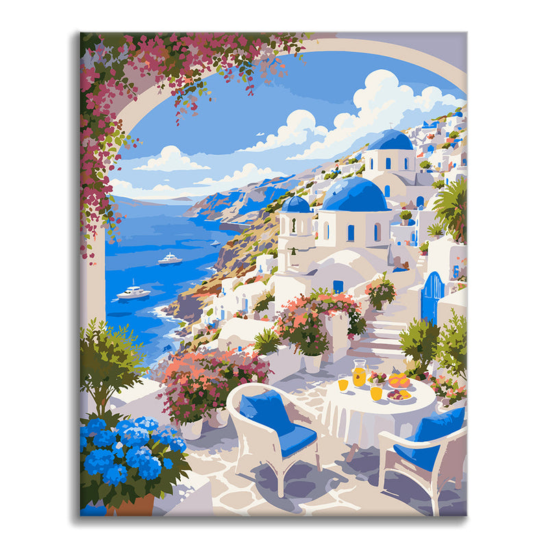 Felicidad en Santorini – Pintura por números