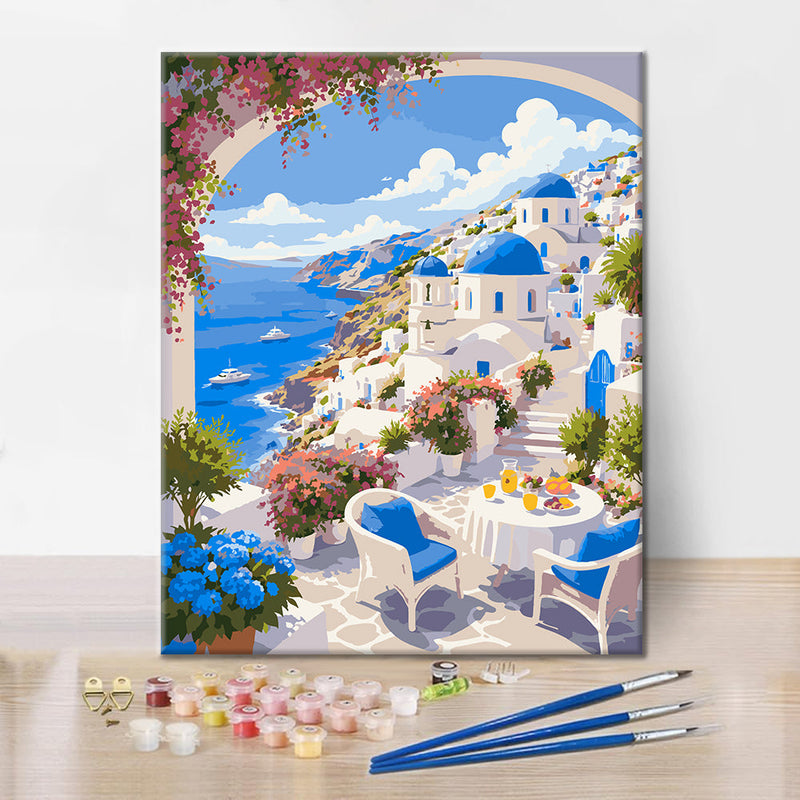 Felicidad en Santorini – Pintura por números