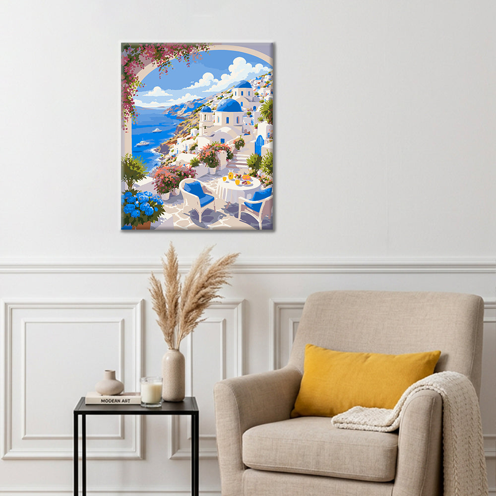 Felicidad en Santorini – Pintura por números