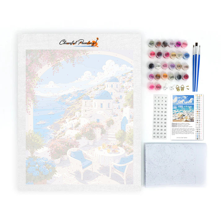 Felicidad en Santorini – Pintura por números