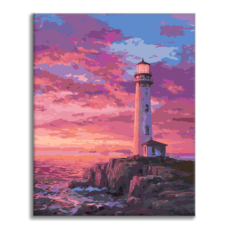 Faro costero al atardecer – Pintura por números