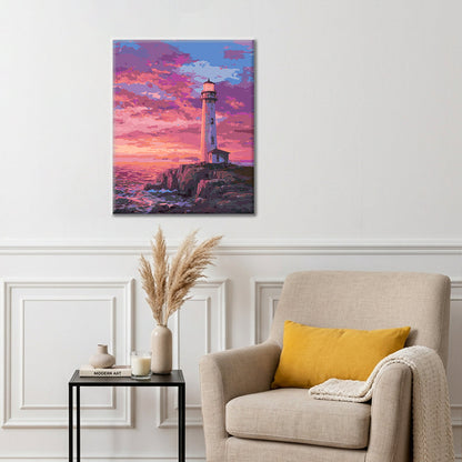 Faro costero al atardecer – Pintura por números