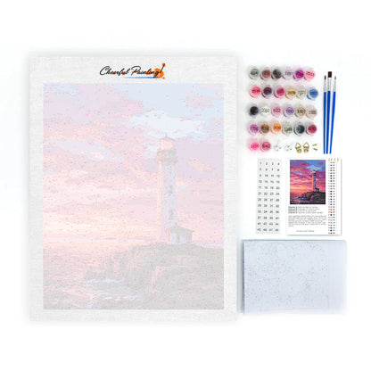 Faro costero al atardecer – Pintura por números