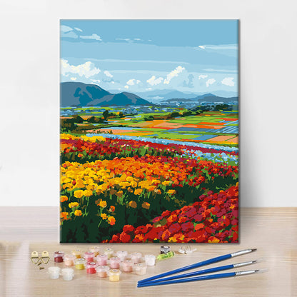 Vista de flores primaverales – Pintura por números
