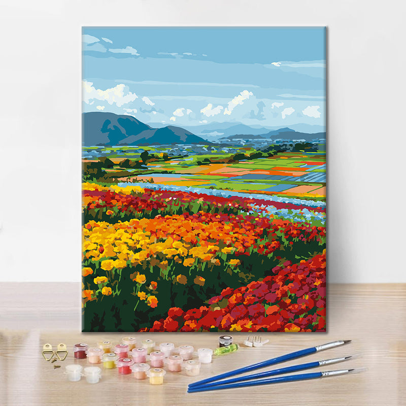 Vista de flores primaverales – Pintura por números