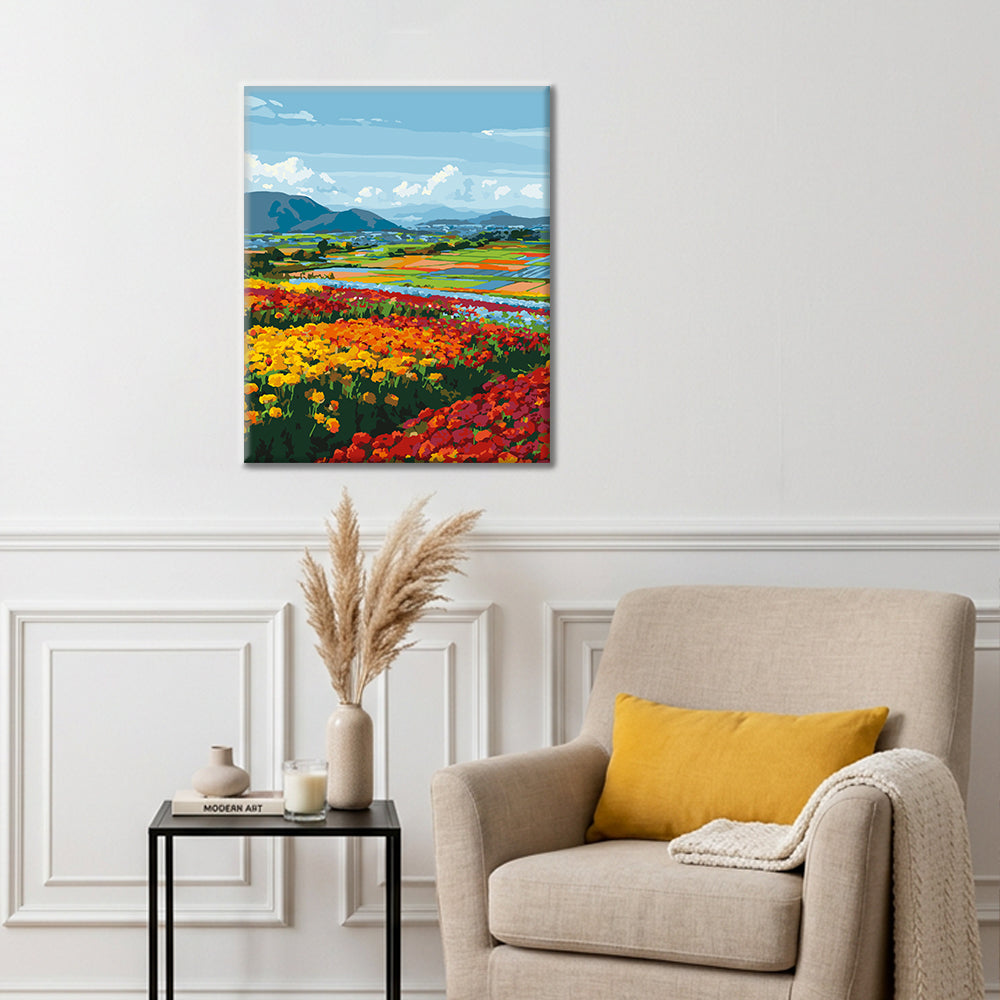 Vista de flores primaverales – Pintura por números
